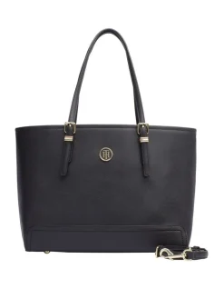 Tommy Hilfiger Honey Medium Monogram Logo Tote Bag In Black