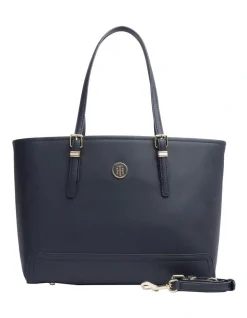 Tommy Hilfiger Honey Medium Monogram Logo Tote Bag In Navy