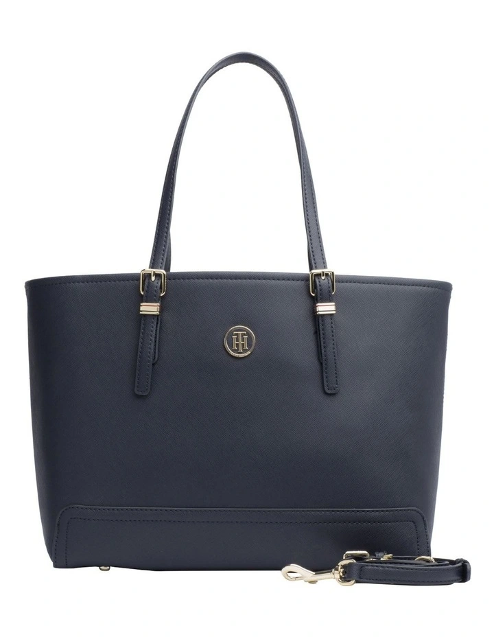 Tommy Hilfiger Honey Medium Monogram Logo Tote Bag In Navy 3 Tommy Hilfiger Honey Medium Monogram Logo Tote Bag In Navy