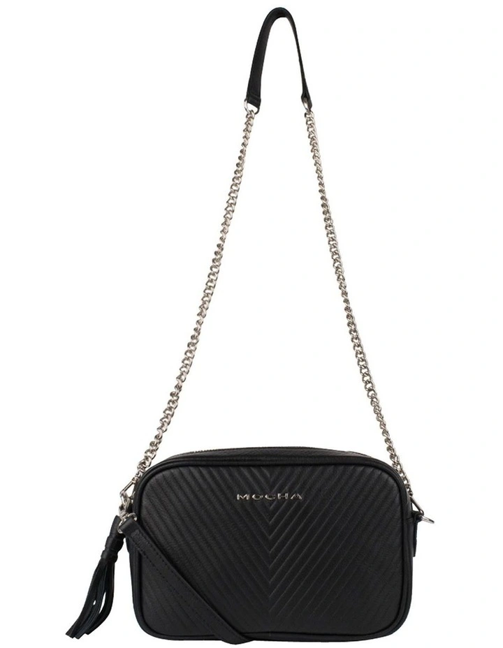 Mocha Chevron Box Leather Crossbody Bag Black 4 Mocha Chevron Box Leather Crossbody Bag Black - Image 2
