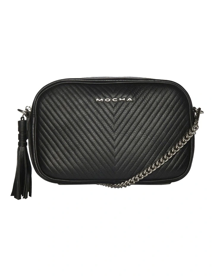 Mocha Chevron Box Leather Crossbody Bag Black 7 Mocha Chevron Box Leather Crossbody Bag Black - Image 5