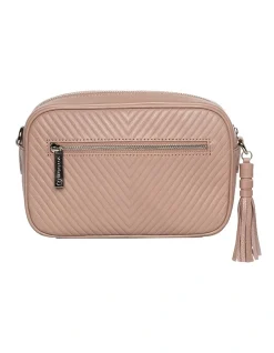 Mocha Chevron Box Leather Crossbody Taupe