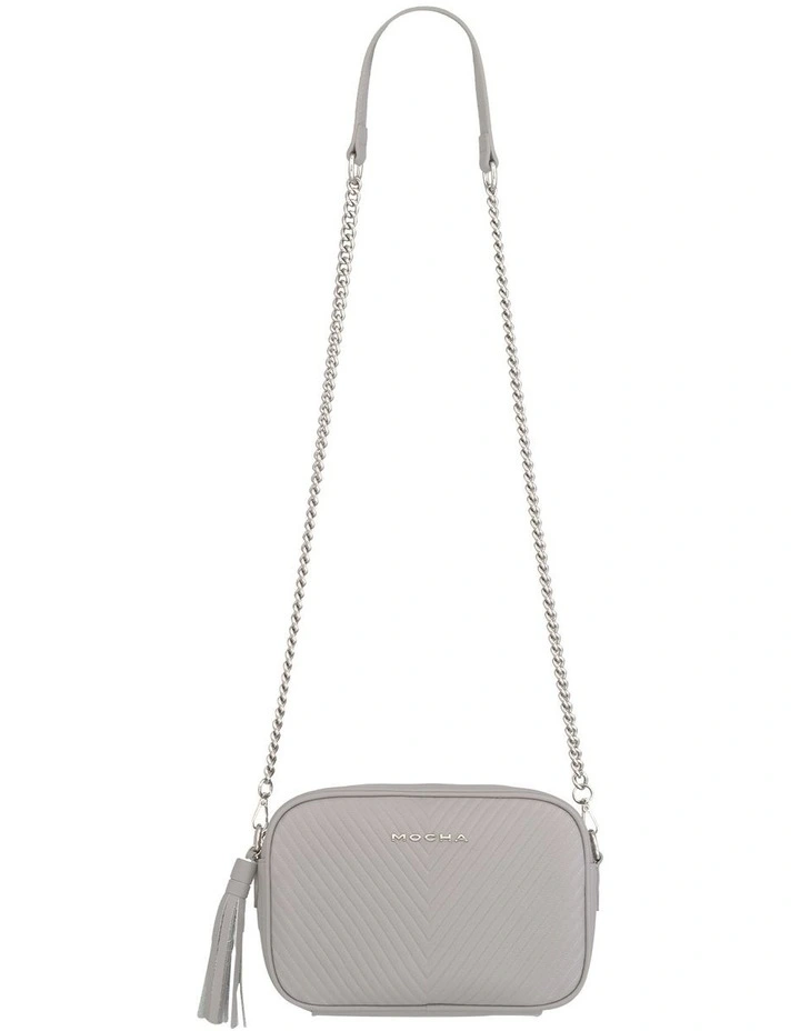 Mocha Chevron Box Leather Crossbody In Grey 6 Mocha Chevron Box Leather Crossbody In Grey - Image 4