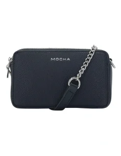 Mocha Mini Leather Chain Crossbody Bag Black