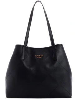 Guess Vikky Black Snap Closure Tote Bag