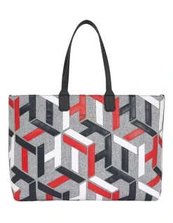 Tommy Hilfiger Iconic Monogram Applique Tote Bag In Light Grey