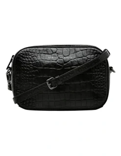 Status Anxiety Plunder Black Croc Emboss Camera Crossbody Bag