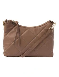 Mocha Dina Quilted Chain Crossbody Bag In Tan