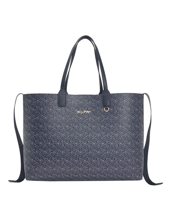 Tommy Hilfiger Iconic Monogram Print Tote Bag In Desert Sky 3 Tommy Hilfiger Iconic Monogram Print Tote Bag In Desert Sky