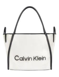 Calvin Klein Resort Refibra Sand Zip Top Tote Bag In White