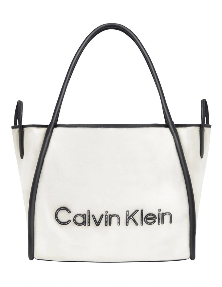 Calvin Klein Resort Refibra Sand Zip Top Tote Bag In White 3 Calvin Klein Resort Refibra Sand Zip Top Tote Bag In White