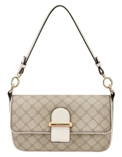 Nine West Zetta Beige Logo Milk Flapover Shoulder Bag