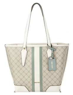 Nine West Emery Logo Zip Top Tote Bag In Beige/Aloe