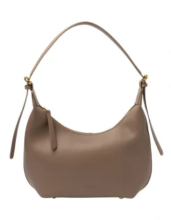Mocha Amina Leather Hobo Bag In Beige