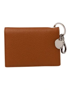 Mocha Leather Card Case With Keyring In Tan