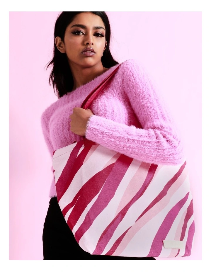 Miss Shop Chicago Zebra Canvas Tote Bag In Pink 4 Miss Shop Chicago Zebra Canvas Tote Bag In Pink - Image 2