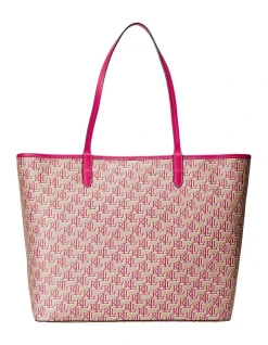 Lauren Ralph Lauren Collins Tote Bag Zip Top In Pink/Birch Tan