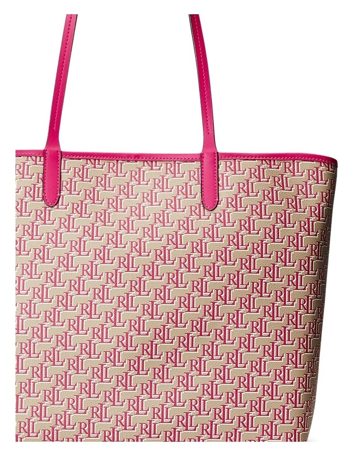 Lauren Ralph Lauren Collins Tote Bag Zip Top In Pink/Birch Tan 4 Lauren Ralph Lauren Collins Tote Bag Zip Top In Pink/Birch Tan - Image 2