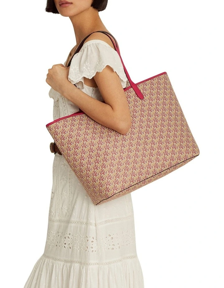Lauren Ralph Lauren Collins Tote Bag Zip Top In Pink/Birch Tan 5 Lauren Ralph Lauren Collins Tote Bag Zip Top In Pink/Birch Tan - Image 3