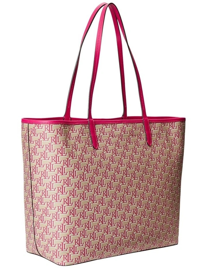 Lauren Ralph Lauren Collins Tote Bag Zip Top In Pink/Birch Tan 7 Lauren Ralph Lauren Collins Tote Bag Zip Top In Pink/Birch Tan - Image 5