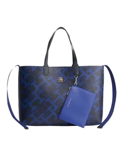 Tommy Hilfiger Iconic All-Over TH Monogram Tote In Space Blue