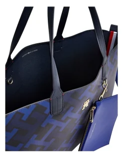 Tommy Hilfiger Iconic All-Over TH Monogram Tote In Space Blue -Mocha shop 935229970 4 720x928