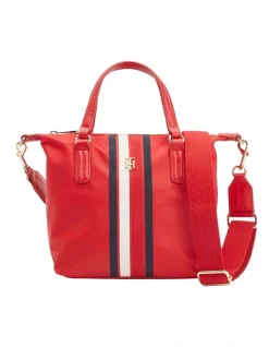 Tommy Hilfiger TH Monogram Signature Small Nylon Tote In Primary Red