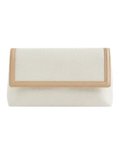Seed Heritage Textured Fold Over Clutch In Beige Multi