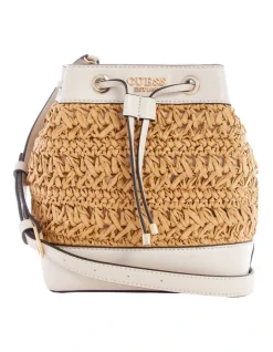 Guess Liguria Bucket Shoulder Bag In Stone Grey