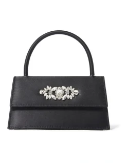 Forever New Ella Mini Brooch Bag In Black Satin
