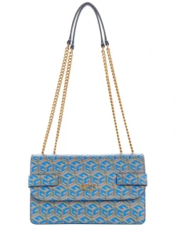 Guess Atene Aquatic Logo Flapover Crossbody Bag In Blue