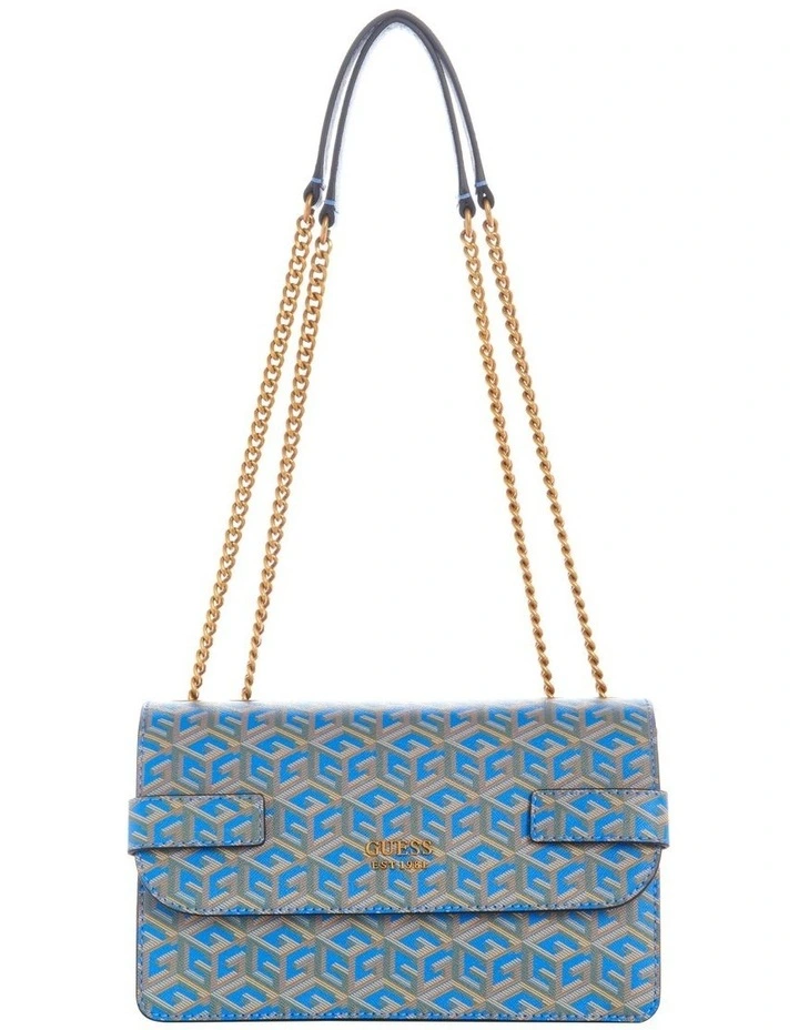 Guess Atene Aquatic Logo Flapover Crossbody Bag In Blue 3 Guess Atene Aquatic Logo Flapover Crossbody Bag In Blue