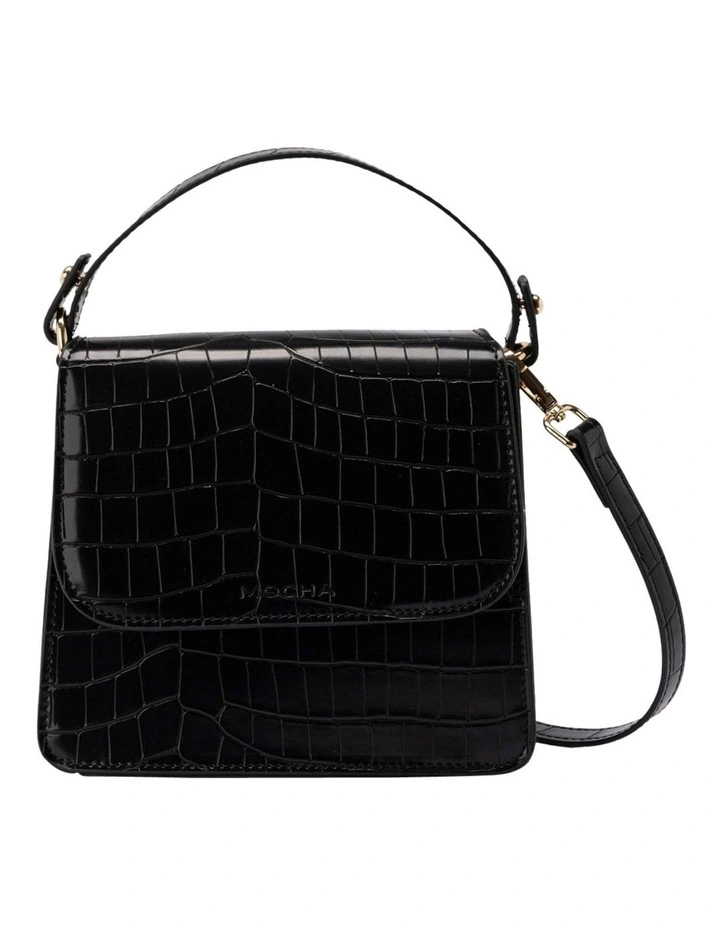 Mocha Bindi Croc Embossed Crossbody In Black 3 Mocha Bindi Croc Embossed Crossbody In Black