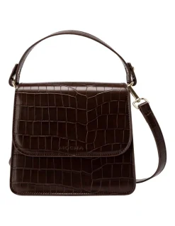 Mocha Bindi Croc-Embossed Crossbody In Chocolate