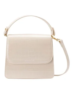 Mocha Bindi Croc-Embossed Crossbody In White