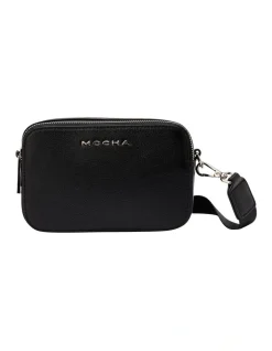 Mocha Alicia Leather Double Zip Crossbody In Black