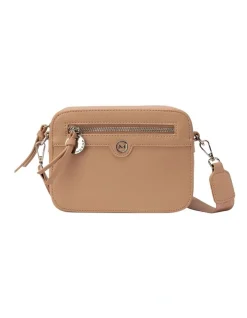 Mocha Cindi Box Crossbody Bag Fabric Strap In Taupe