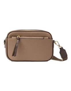 Mocha Libby Leather Crossbody Bag In Taupe