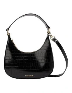 Mocha Aphrodite Stone-Effect Hobo Bag In Black