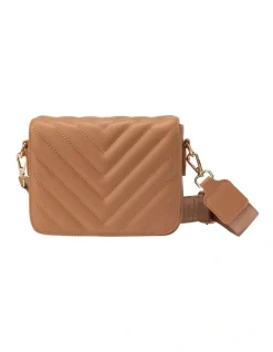 Mocha Nina Quilted Crossbody Bag In Brown