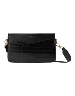 Mocha Bindi Croc-Embossed Box Crossbody In Black