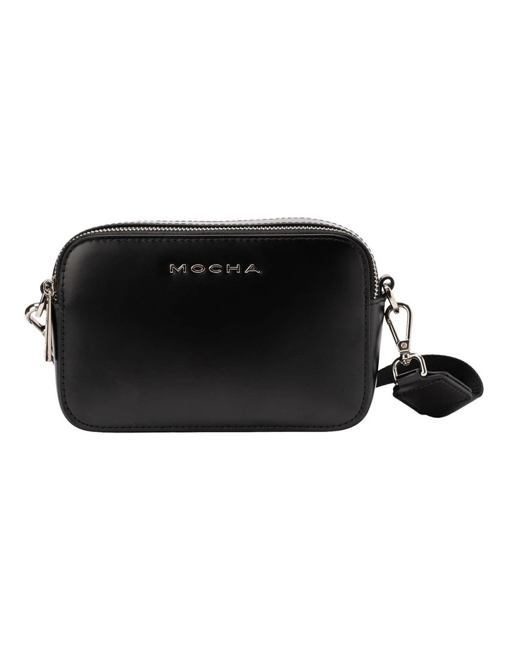 Mocha Alicia Glossy Leather Double Zip Bag In Black 3 Mocha Alicia Glossy Leather Double Zip Bag In Black