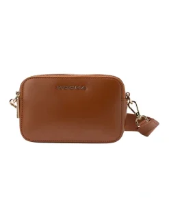 Mocha Alicia Glossy Leather Double Zip Bag In Brown