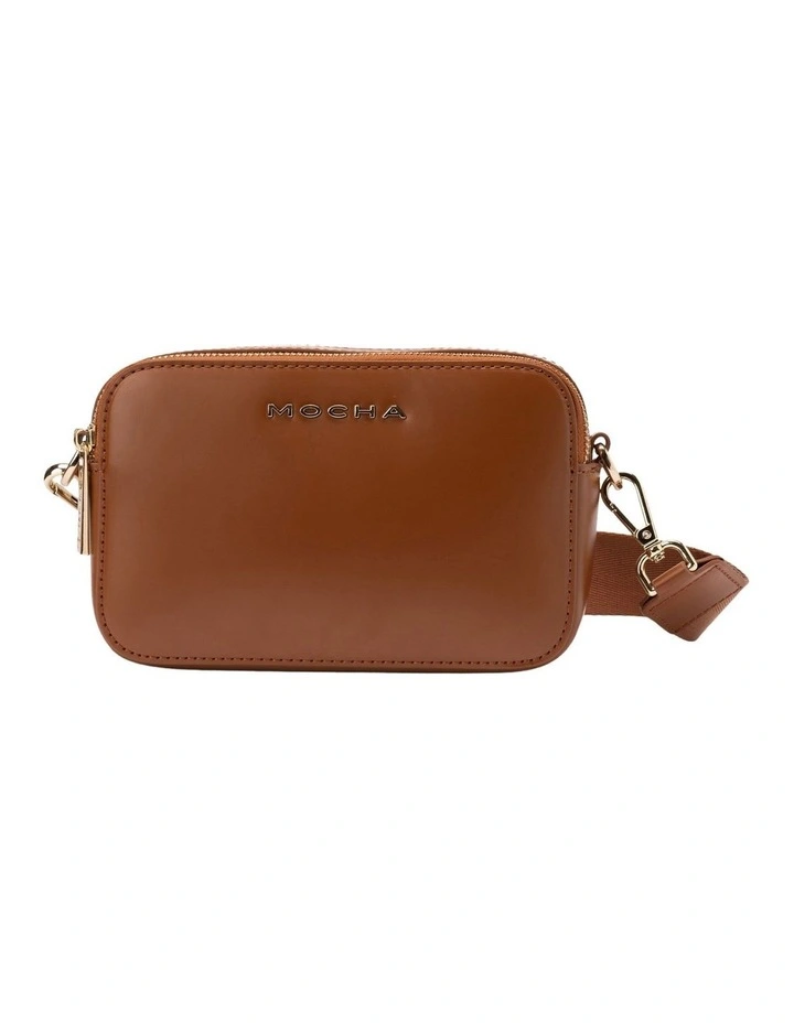Mocha Alicia Glossy Leather Double Zip Bag In Brown 3 Mocha Alicia Glossy Leather Double Zip Bag In Brown