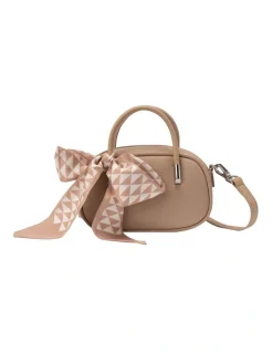Mocha Laney Leather Mini Top Handle Bag In Beige