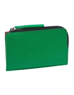 Cue Leather Card Holder In Vibrant Green
