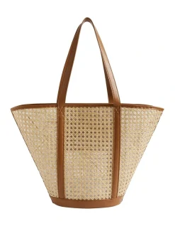 Seed Heritage Caged Rattan Tote In Brown