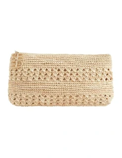 Seed Heritage Logo Straw Woven Clutch In Beige