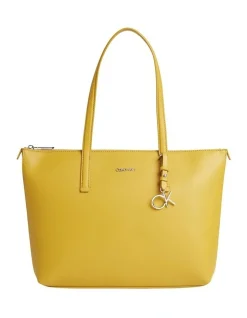 Calvin Klein Faux Leather Tote Bag In Gold