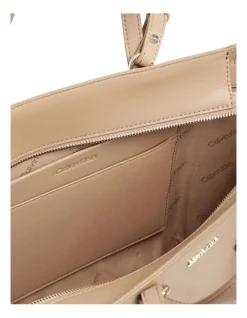 Calvin Klein Faux Leather Safari Canvas Tote In Beige -Mocha shop 974187460 3 720x928